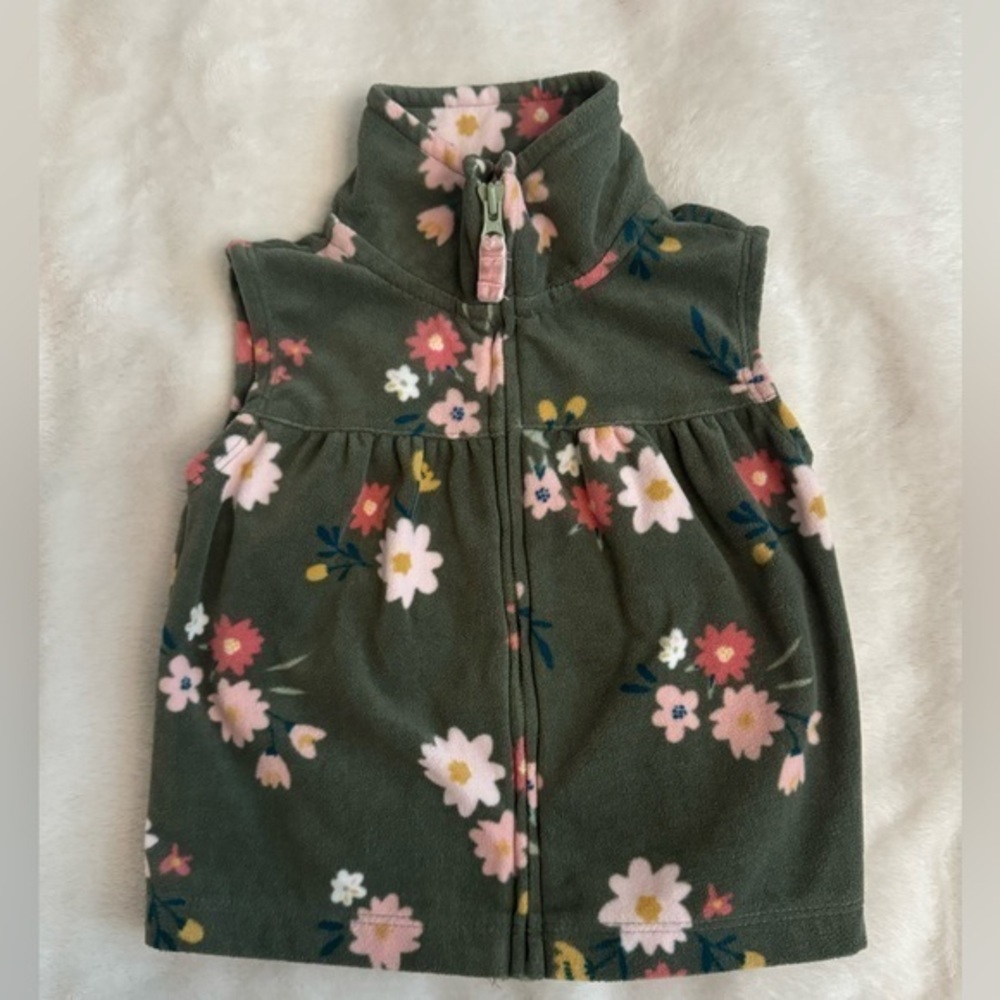 Carter’s Sage Green Floral Fleece Infant Girls Vest 12 months